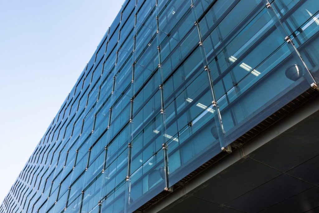 Large scale aluminium and glass curtain wall on modern commercial building
