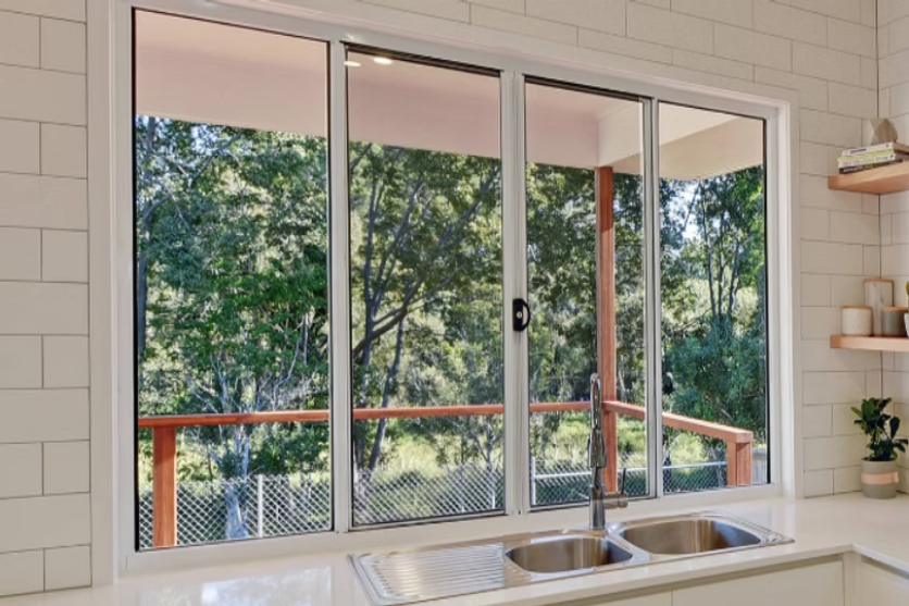 aluminium sliding window with dark grey frame